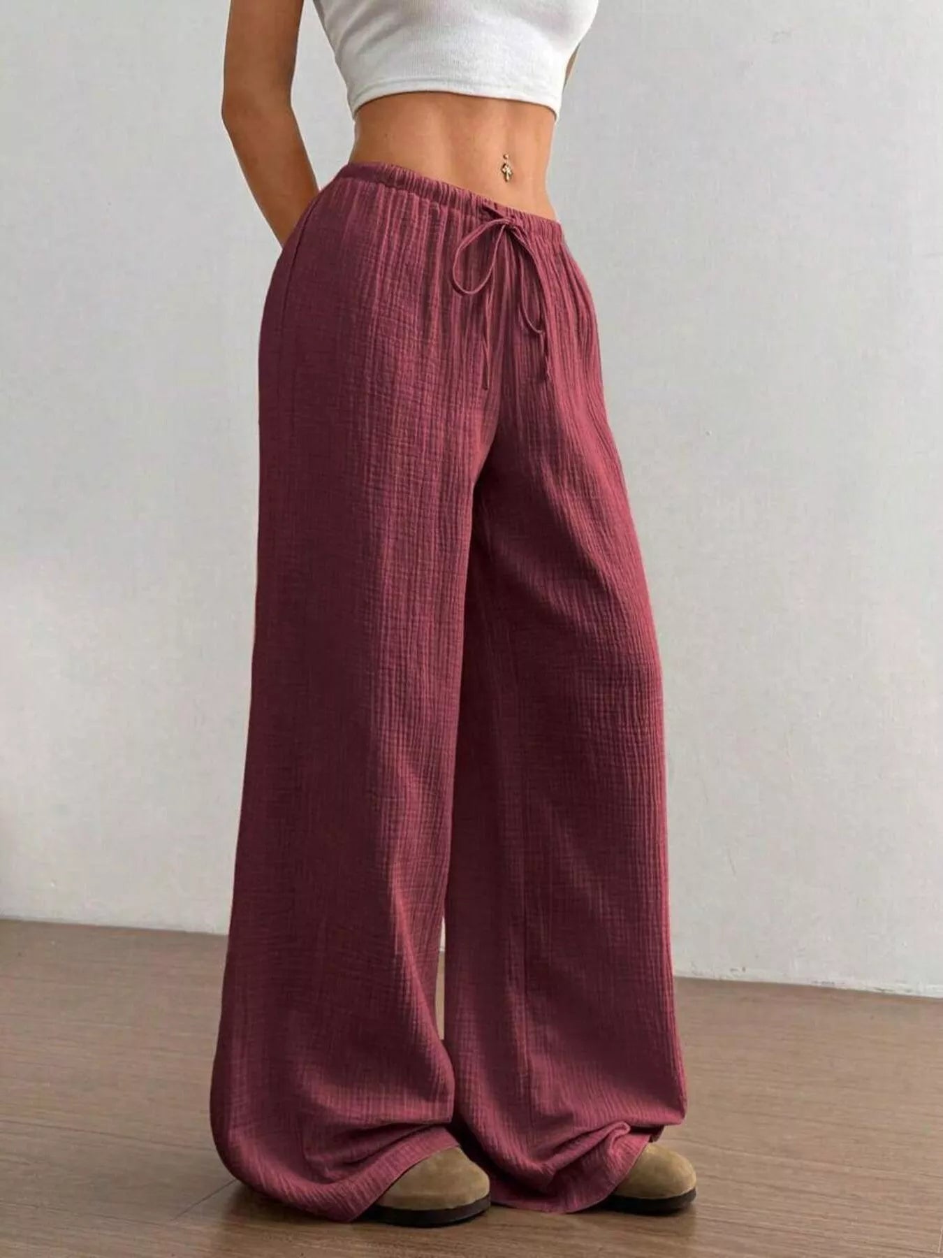 Full Size Drawstring Wide Leg Pants Plus Size  Shop One Place