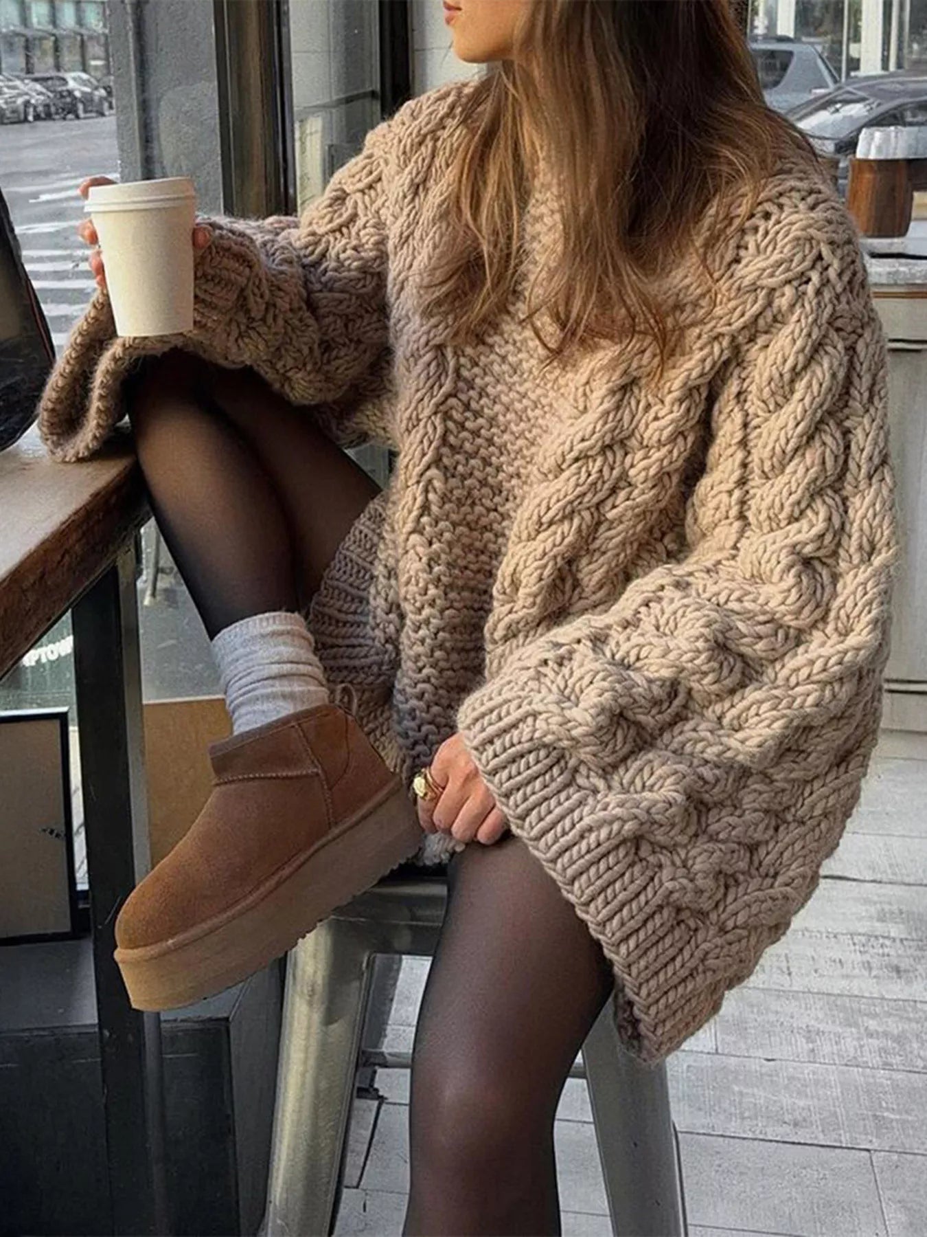 Cable Knit Round Neck Sweater  Shop One Place