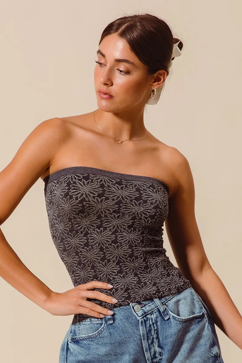 SO ME Jacquard Floral Two Tone Seamless Tube Top  Shop One Place