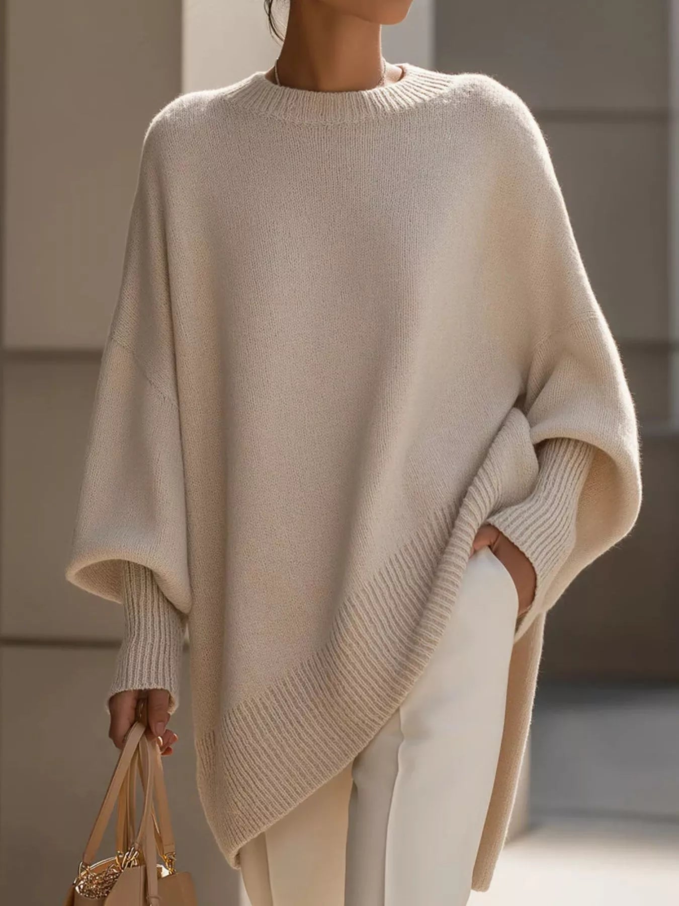 Oversized Batwing Sleeve Round Neck Sweater  Shop One Place