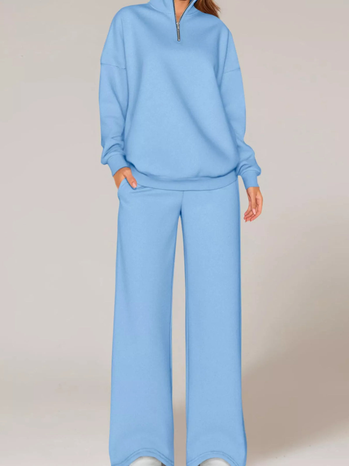 Half-Zip Sweatshirt and Wide-Leg Sweatpants Set  Shop One Place