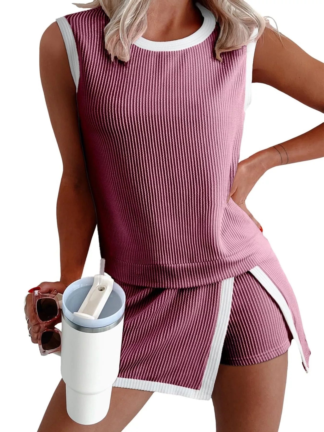 Ribbed Knit Sleeveless Top and Skort Set  Shop One Place
