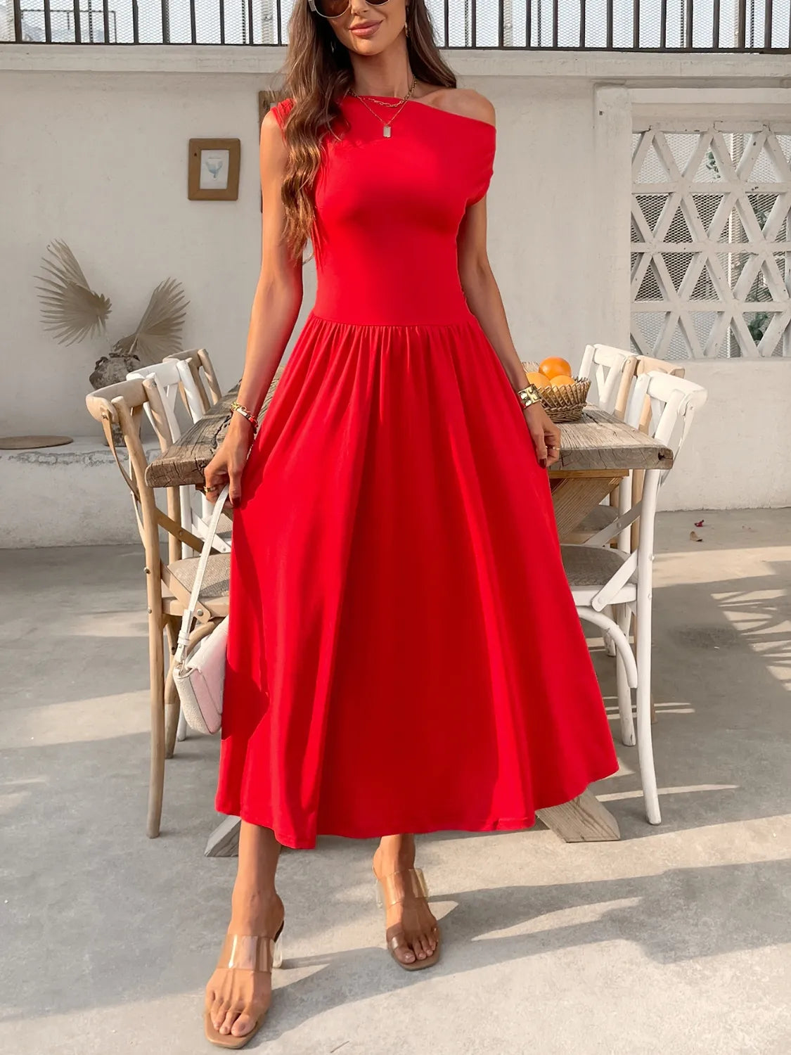 Single Shoulder Midi Dress with Pockets  Shop One Place