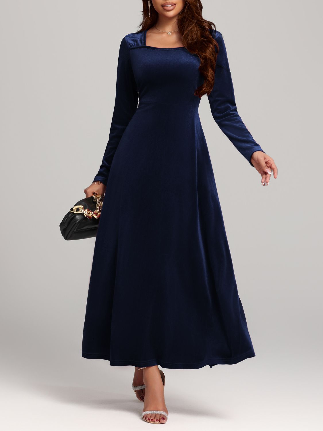 Square Neck Long Sleeve Velvet Dress  Shop One Place