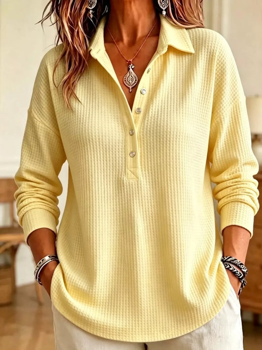 Women's Waffle Knit Button Detail Top