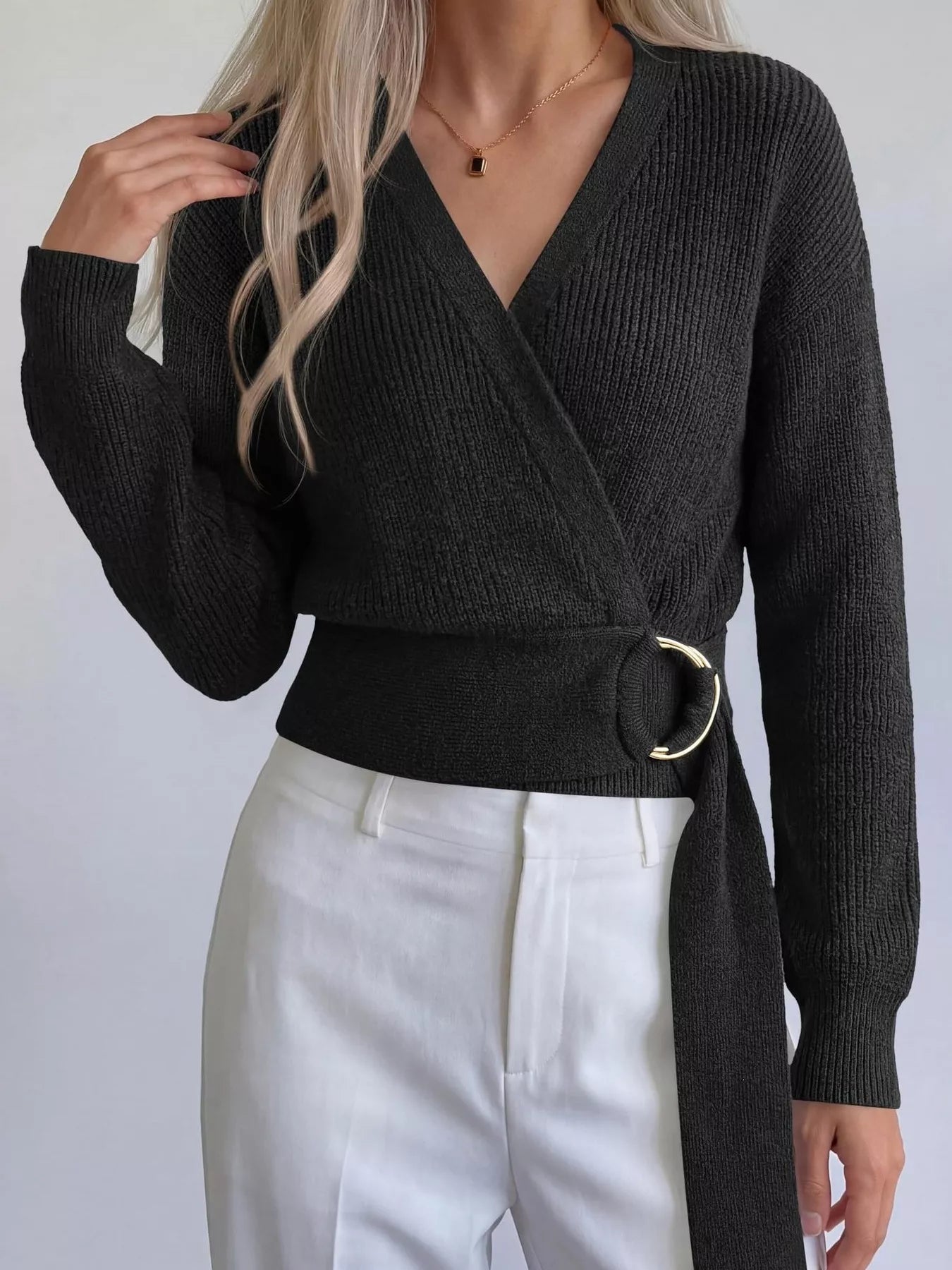 Metal Ring Detail Dropped Shoulder Sweater  Shop One Place