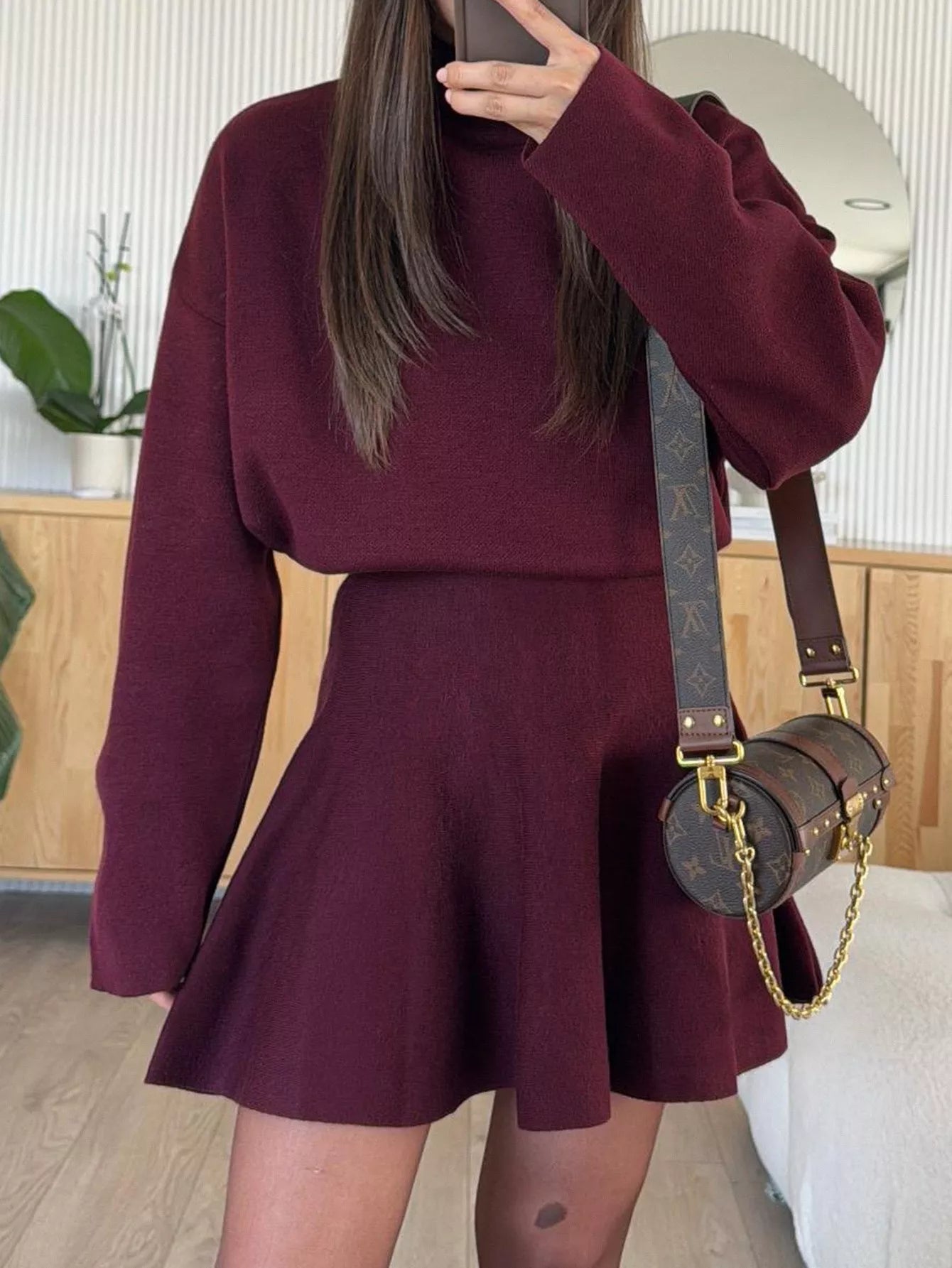 Turtleneck Dropped Shoulder Sweater and Skirt Set  Shop One Place