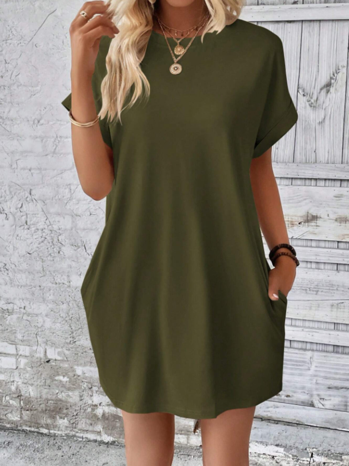 Short Sleeve Mini Tee Dress with Pockets  Shop One Place