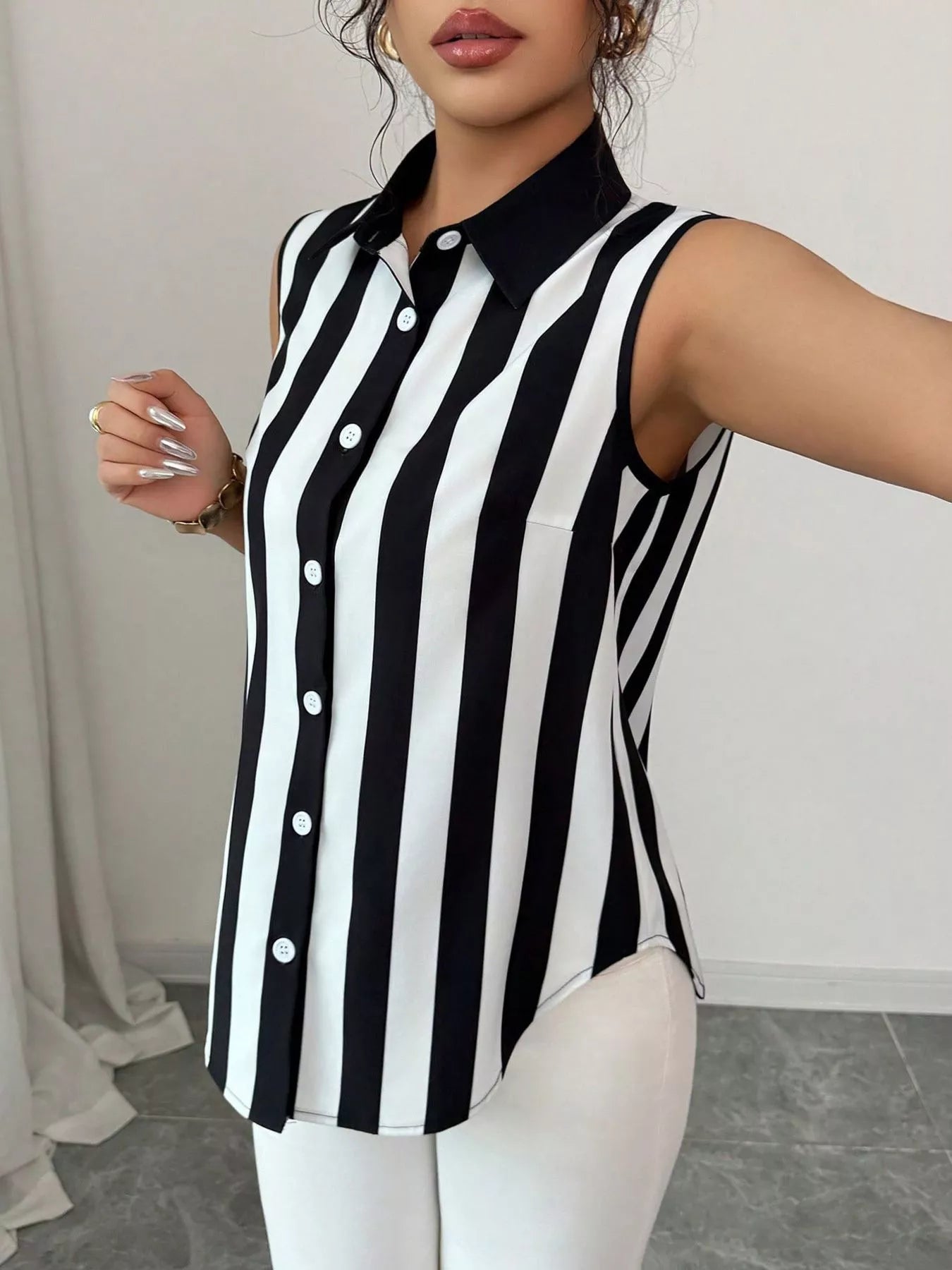 Button Up Sleeveless Shirt  Shop One Place