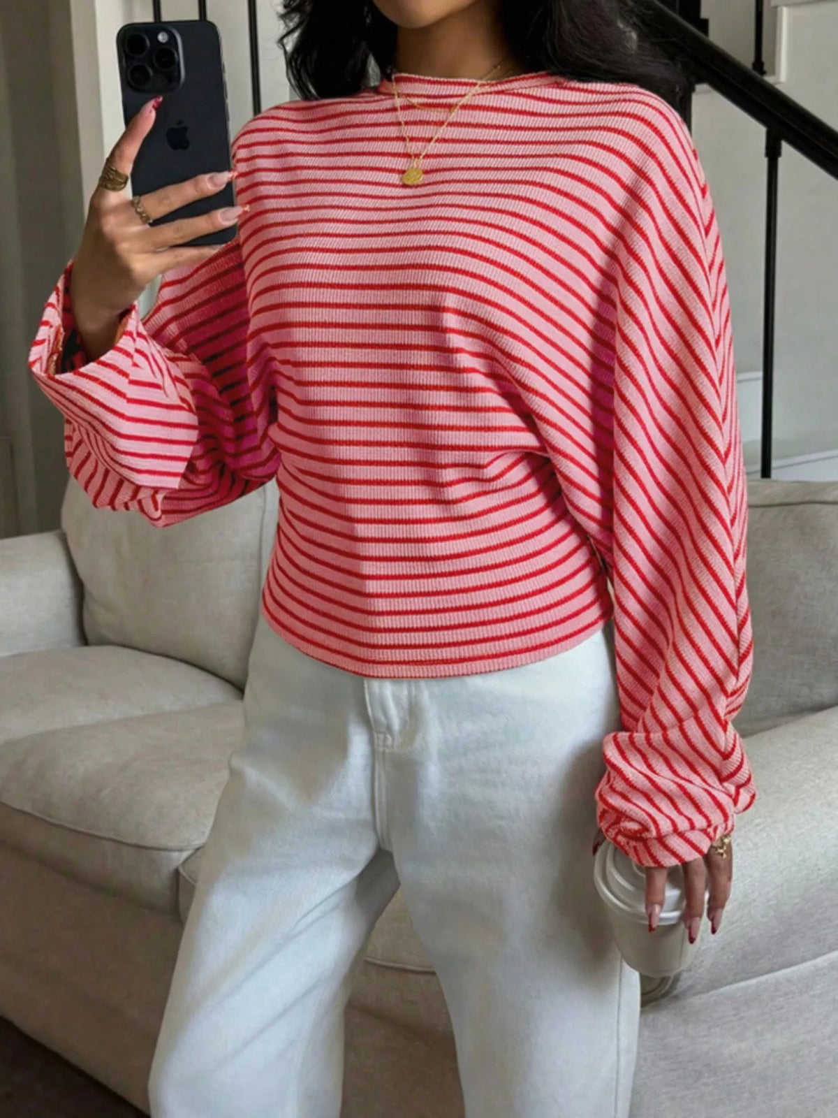 Women's Striped Batwing Sleeve T-Shirt – view 3