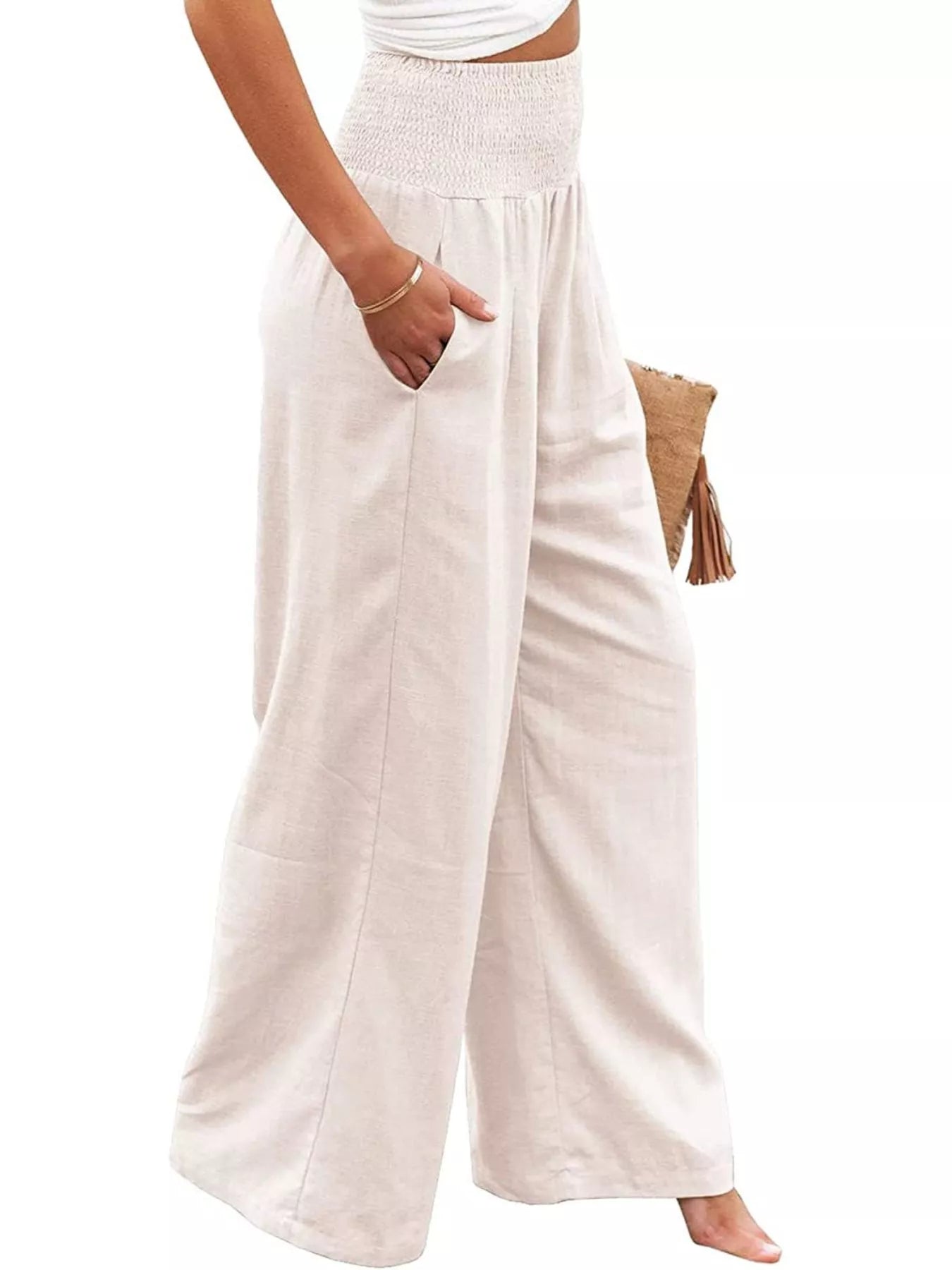 Smocked High Waisted Wide Leg Pants  Shop One Place