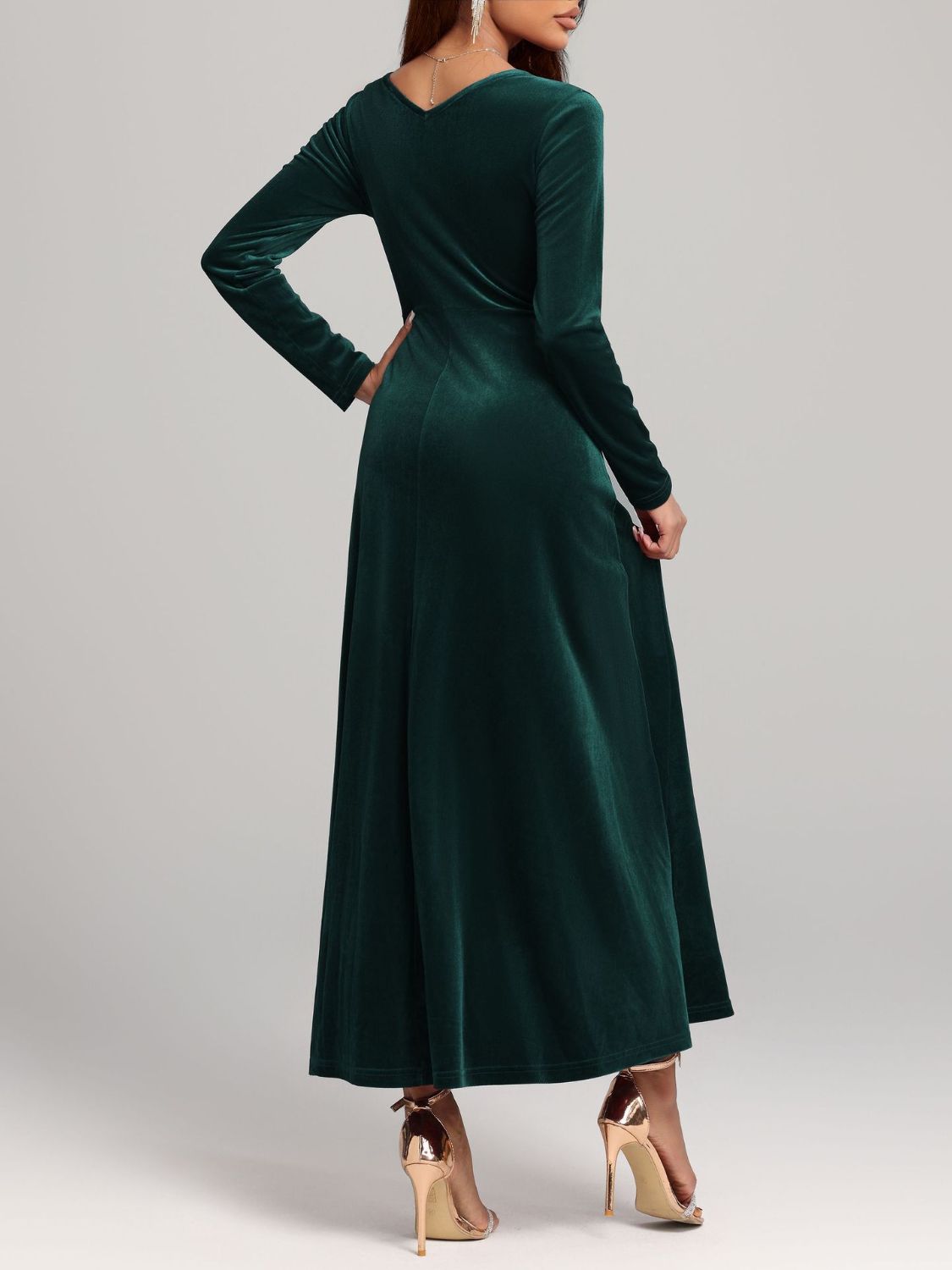 Square Neck Long Sleeve Velvet Dress  Shop One Place