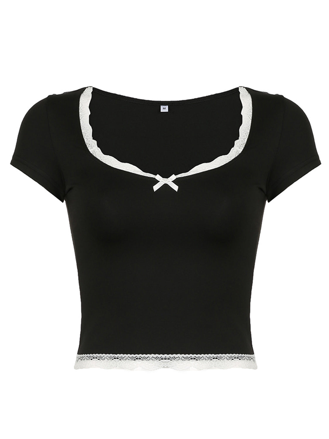 Lace Detail Sweetheart Neck Short Sleeve T-Shirt  Shop One Place
