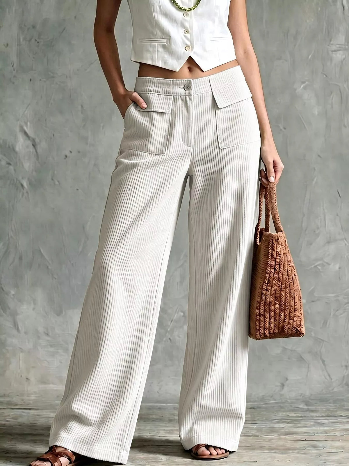 Full Size Wide-Leg Corduroy Pants Plus Size  Shop One Place
