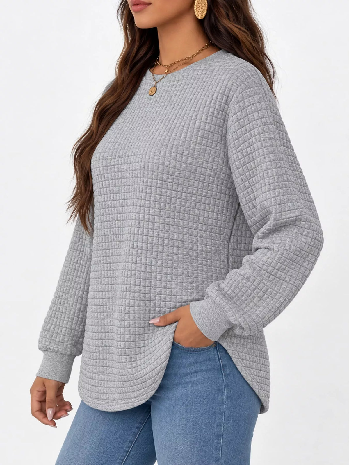 Women's Plus Size Waffle Knit Crew Neck Sweatshirt – view 18
