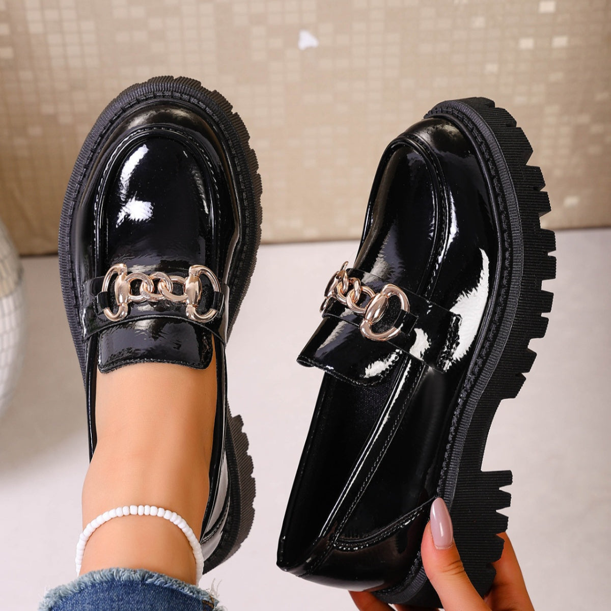 Chain Decor Round Toe Loafers  Shop One Place