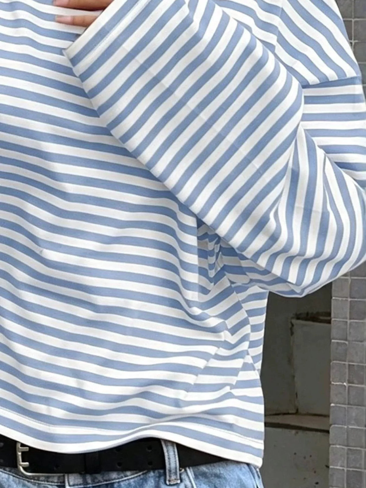Striped Long Sleeve Crew Neck T-Shirt Plus Size in Multicolor