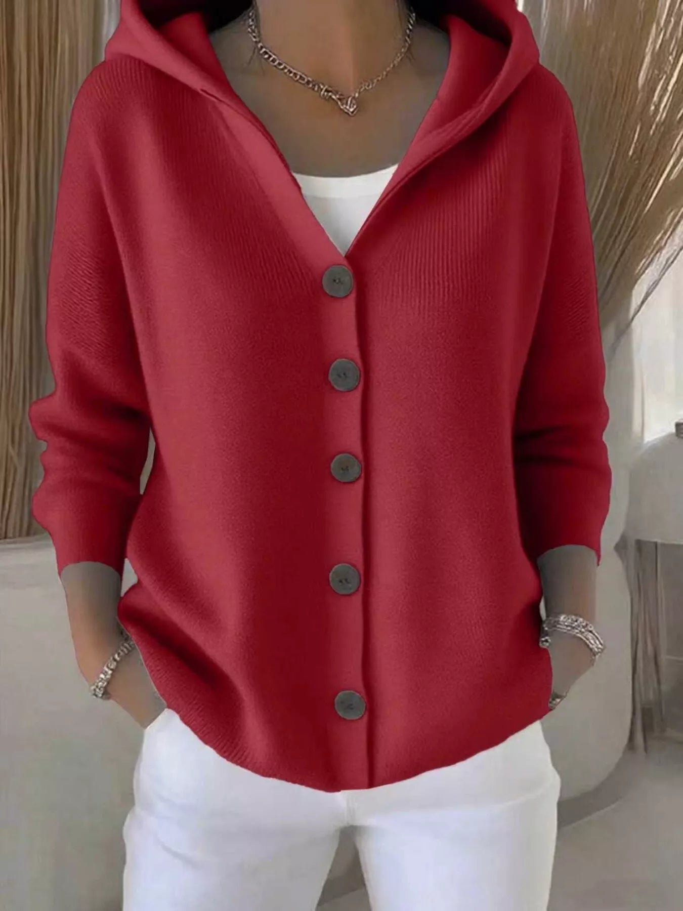Full Size Hooded Button-Front Soft Knit Cardigan Plus Size  Shop One Place