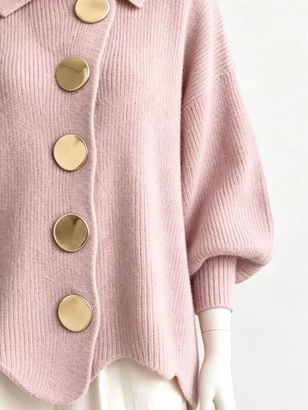 Full Size Collared Wavy Hem Knit Cardigan with Metal Button Plus Size  Shop One Place