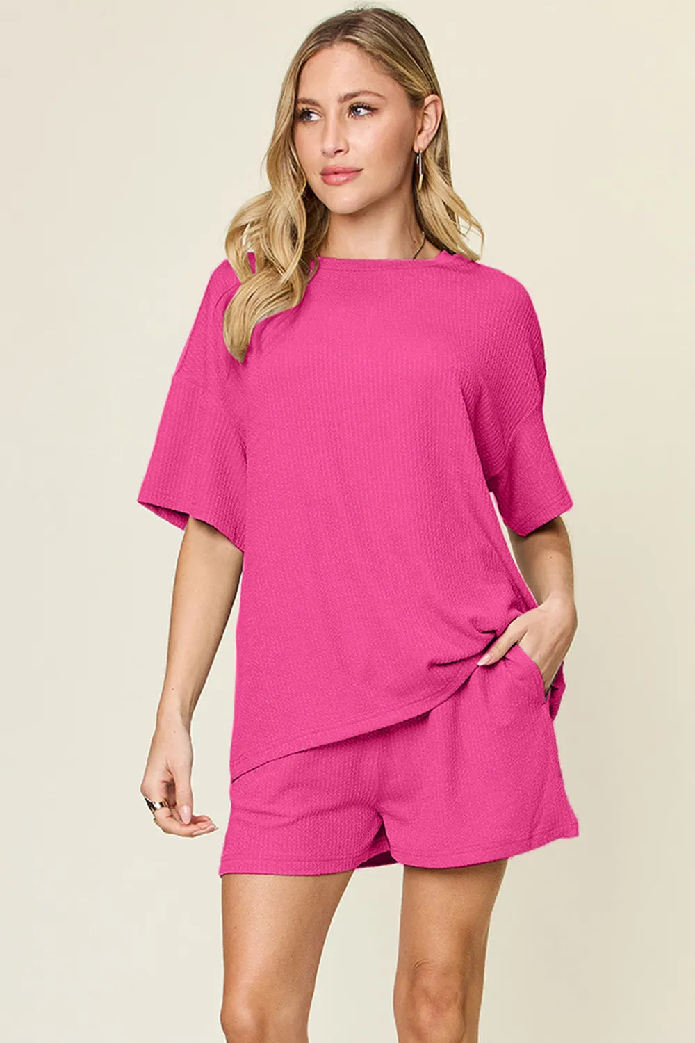 Double Take Basic style Round Neck Solid Set  Shop One Place