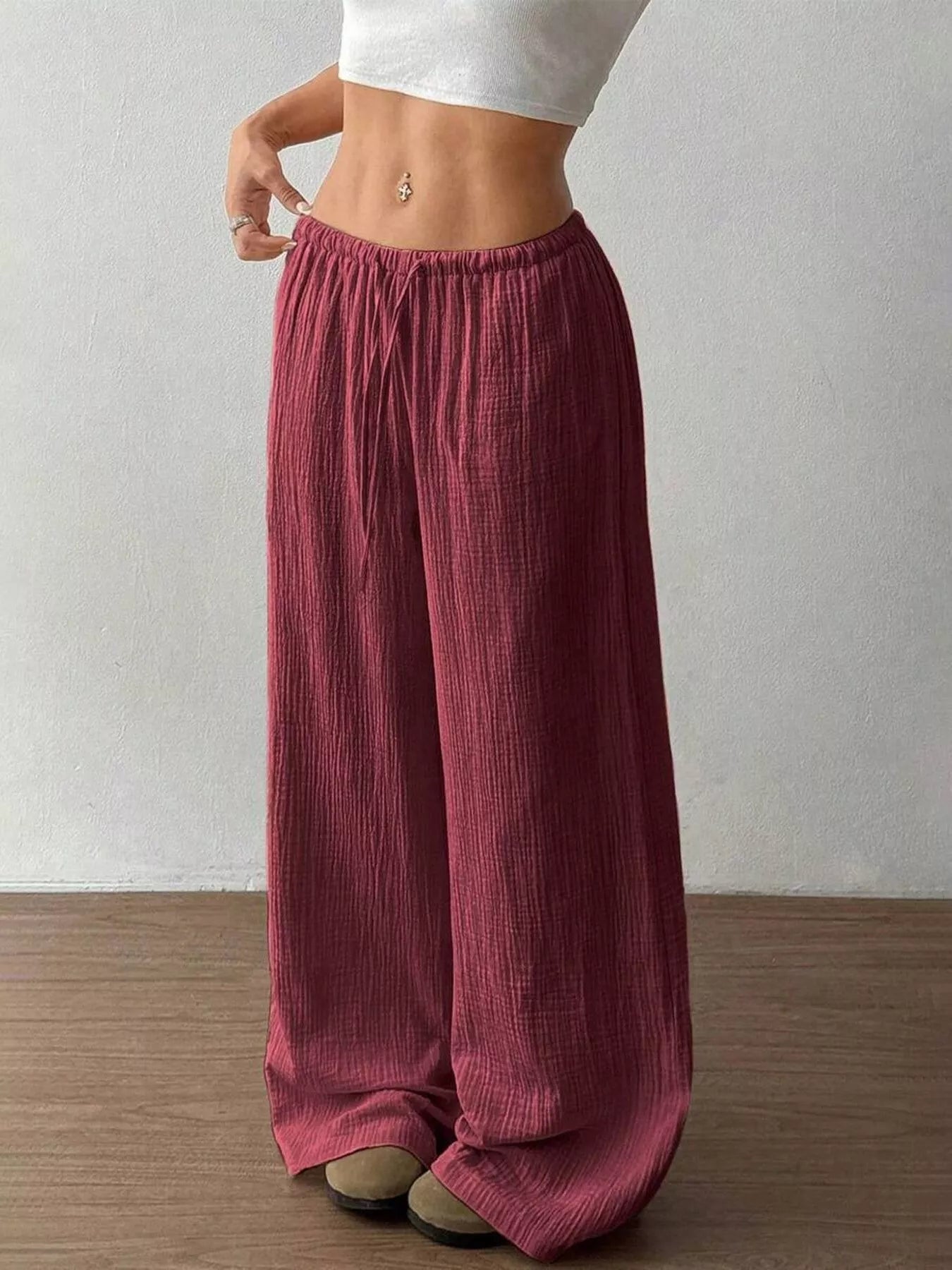 Full Size Drawstring Wide Leg Pants Plus Size  Shop One Place