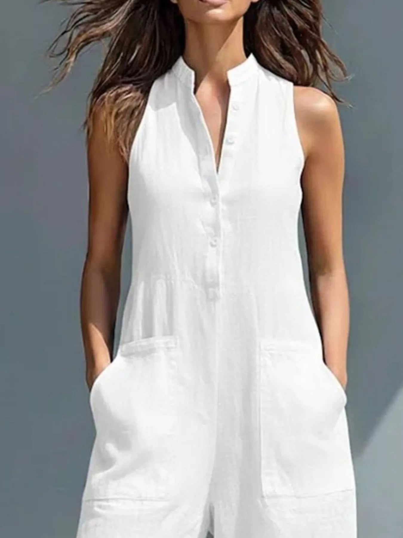 Full Size Button Front Sleeveless Jumpsuit Plus Size  Shop One Place