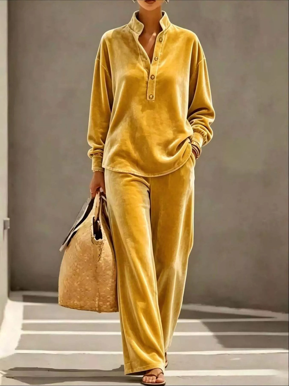 Women's Half-Button Top & Wide-Leg Pants Set – view 5