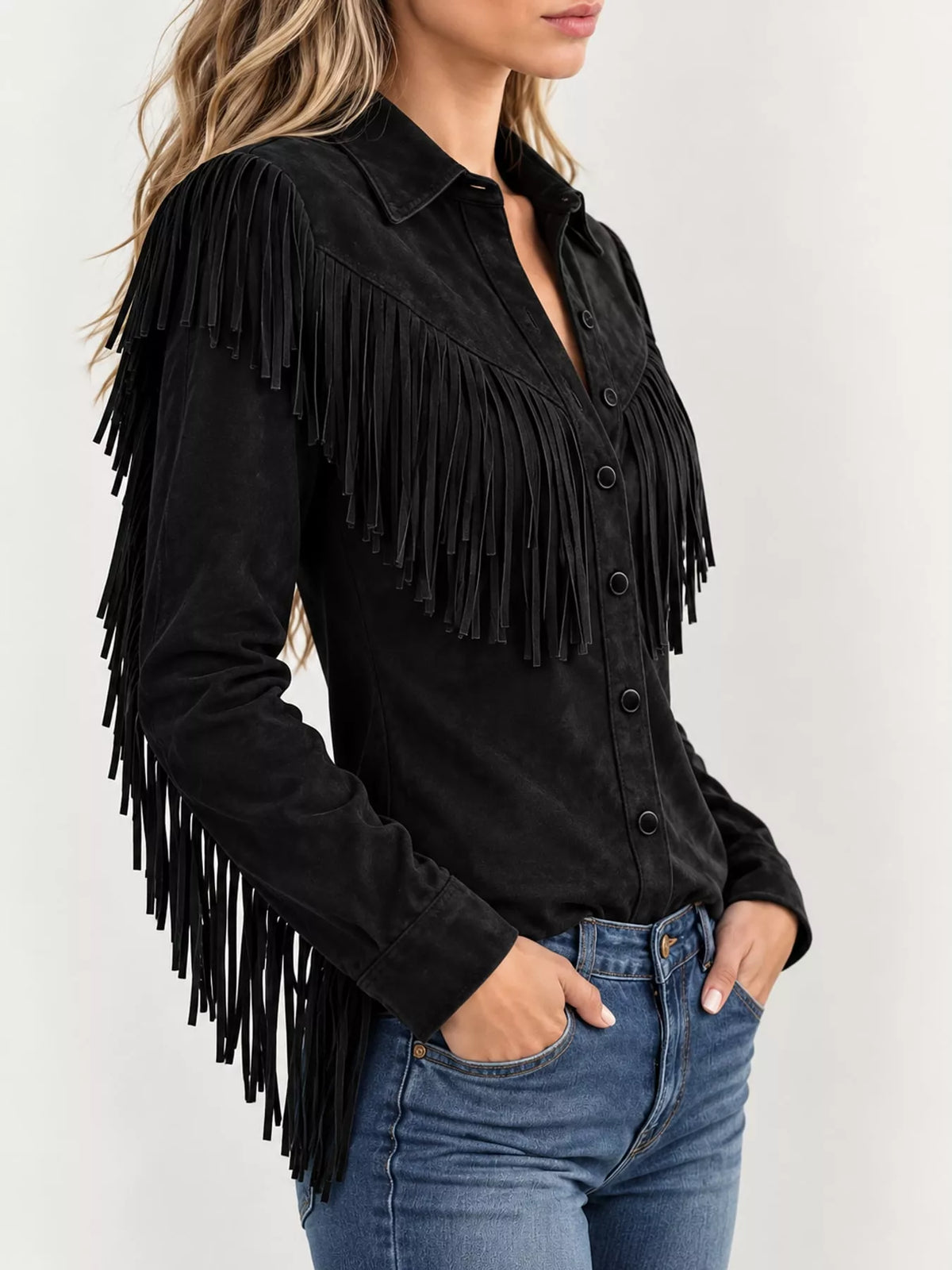 Women's Fringed Button-Up Knit Shirt – view 5