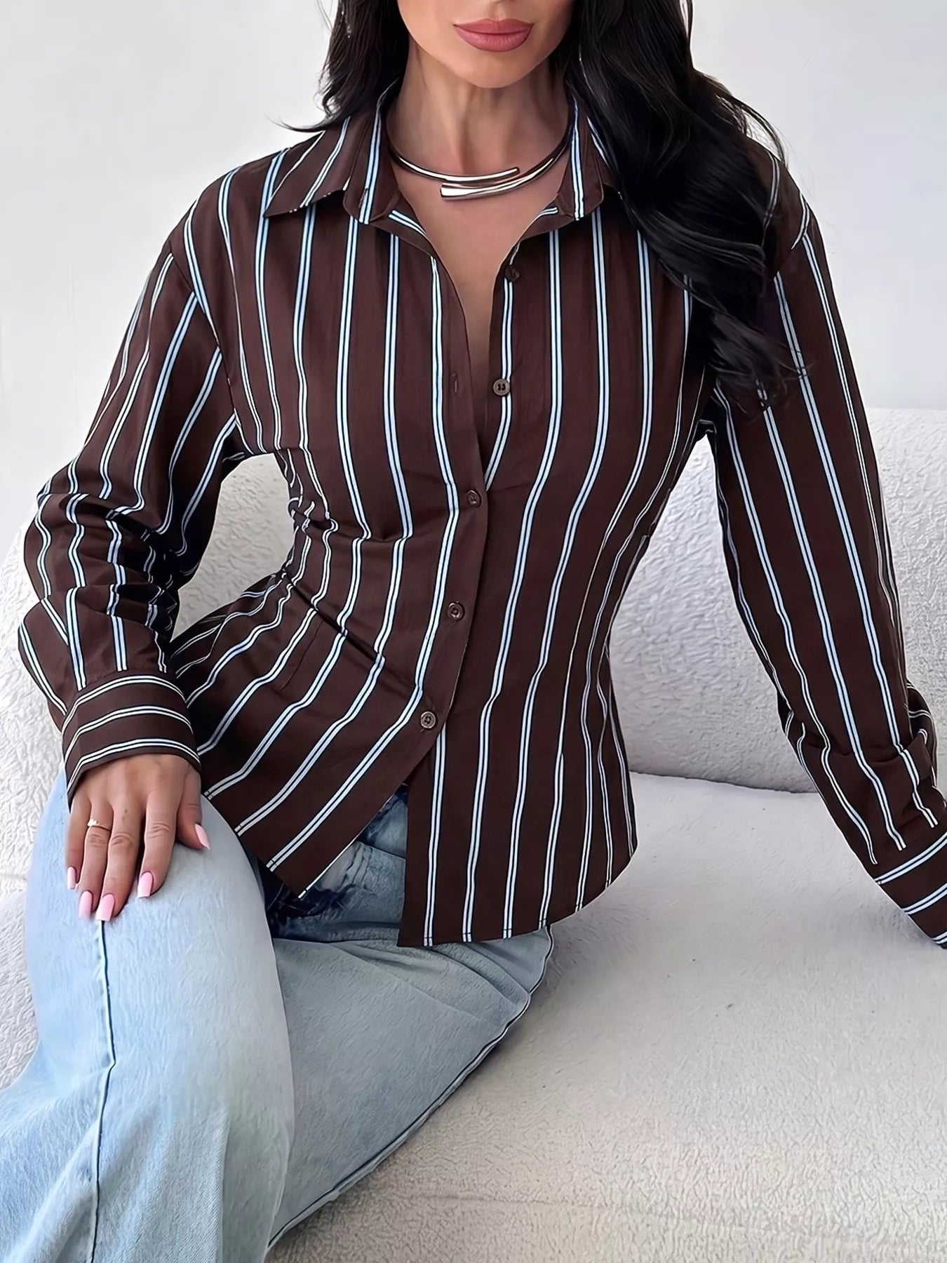 Striped Button-Down Slim-Fit Shirt  Shop One Place