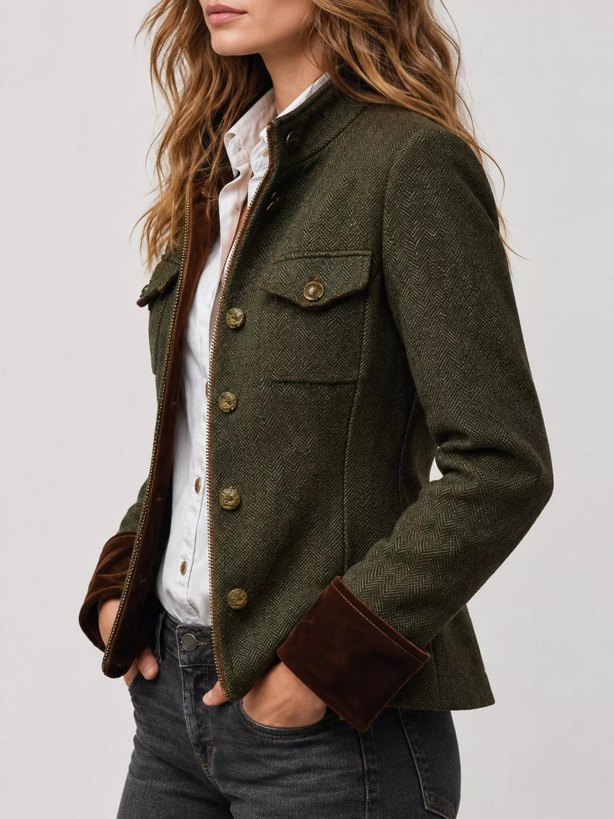 Women's Vintage Herringbone Tweed Blazer – view 5