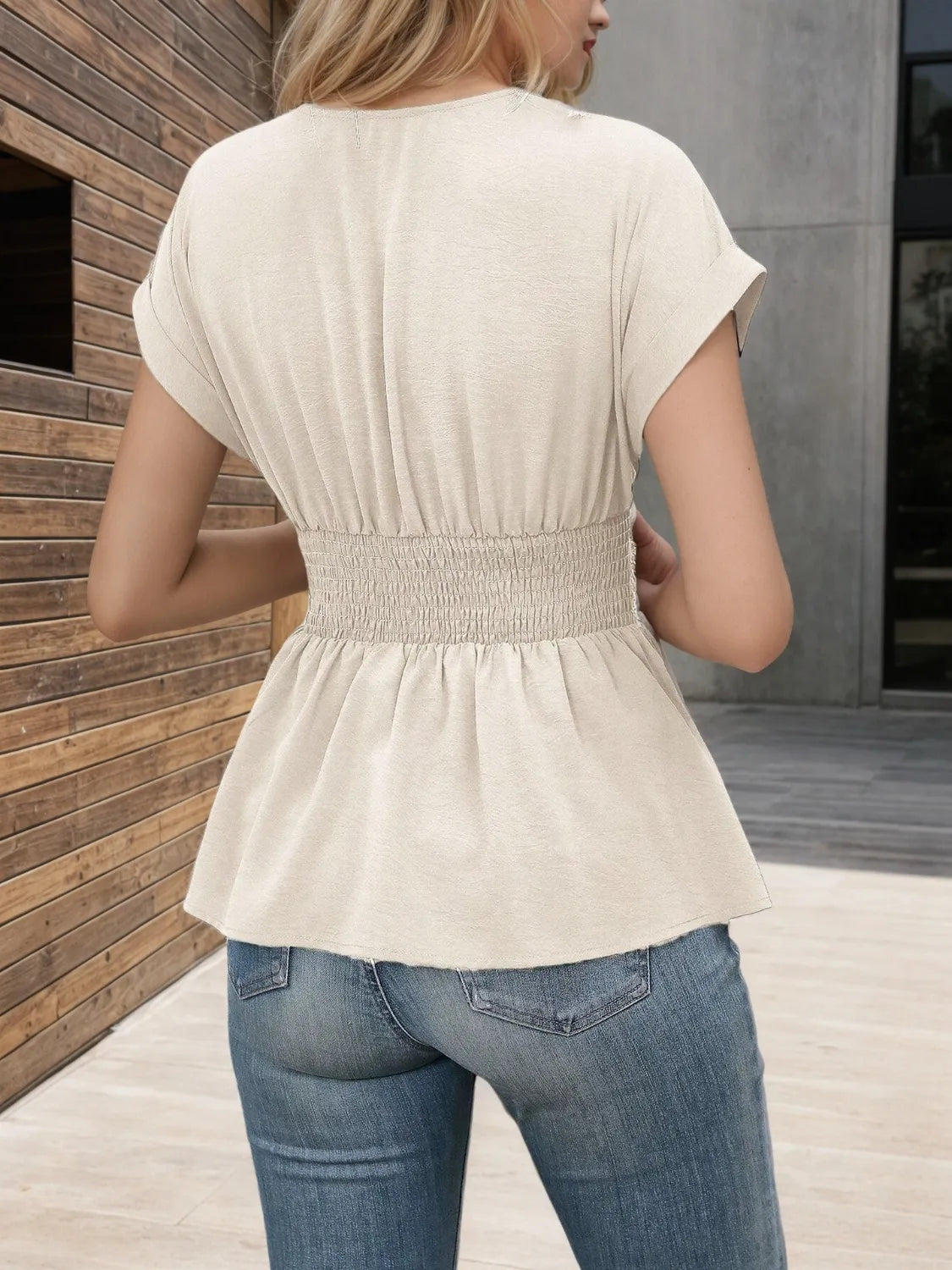 Surplice Short Sleeve Blouse  Shop One Place