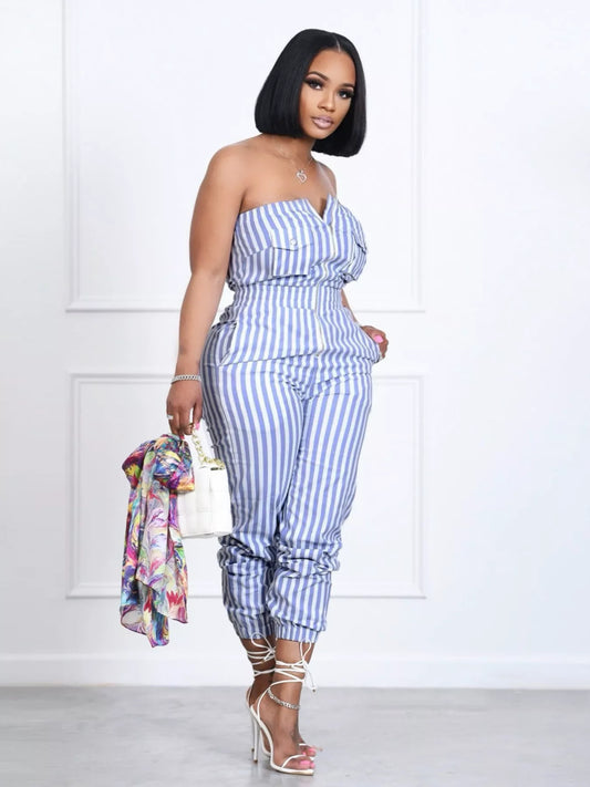 Striped Tube Casual Jumpsuit  Shop One Place