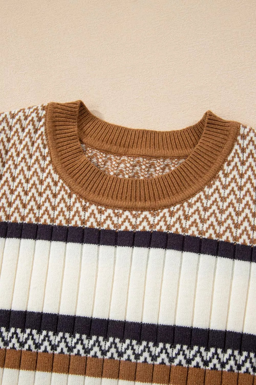 Stripe Stylish Pattern Knitted Ribbed Trim Slim Sweater  Shop One Place