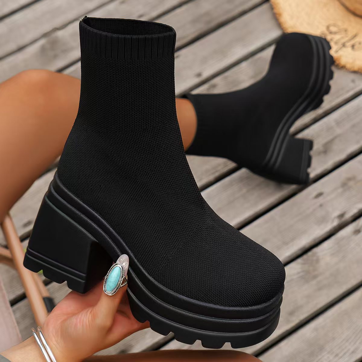 Round Toe Block Heel Platform Boots  Shop One Place