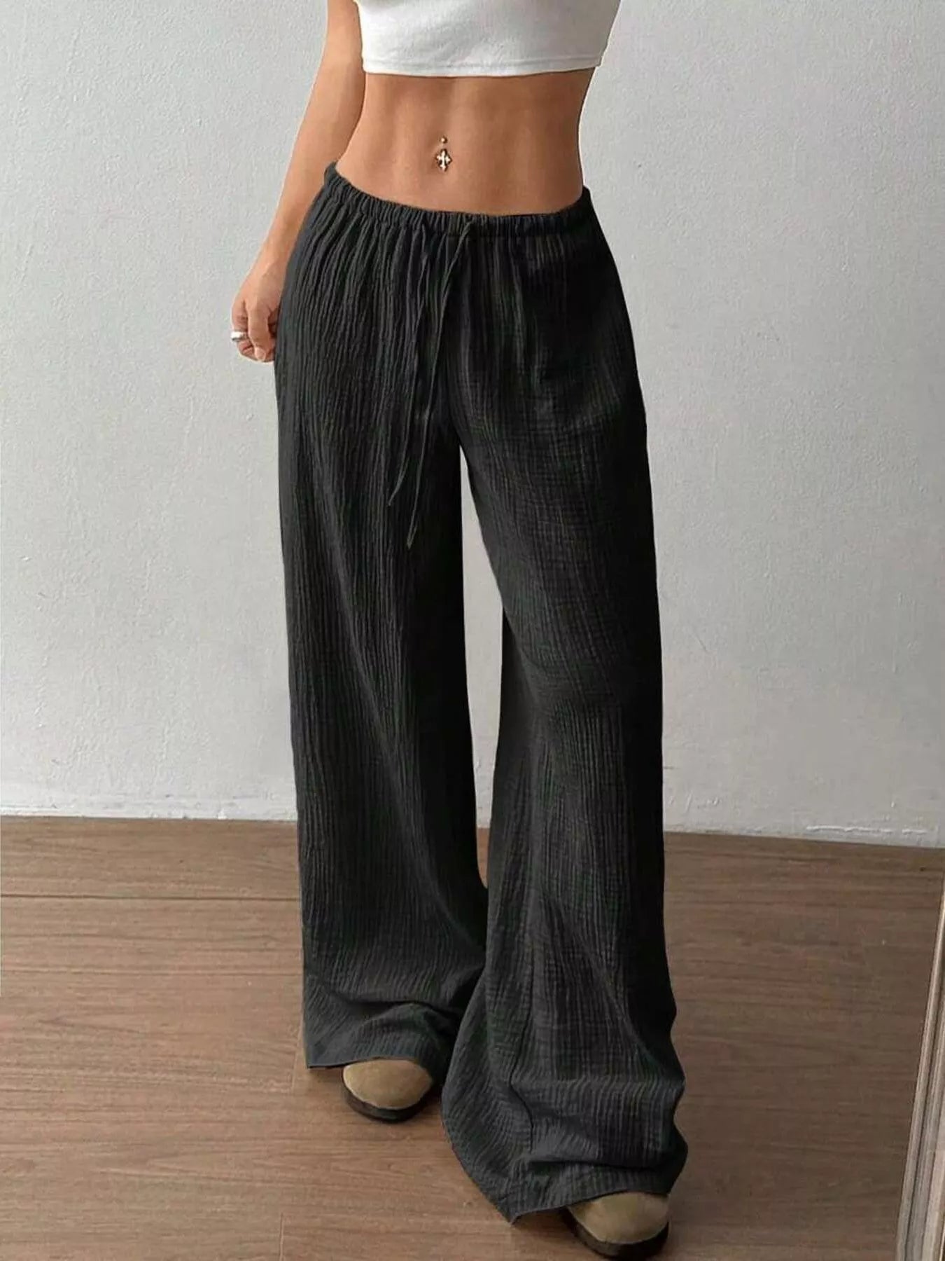 Full Size Drawstring Wide Leg Pants Plus Size  Shop One Place