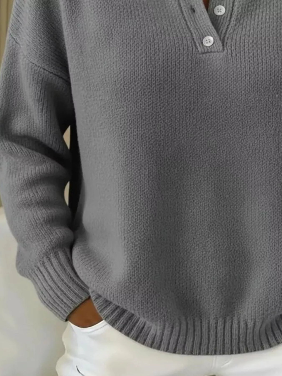 Full Size Button Detail Drop Shoulder Sweater Plus Size  Shop One Place