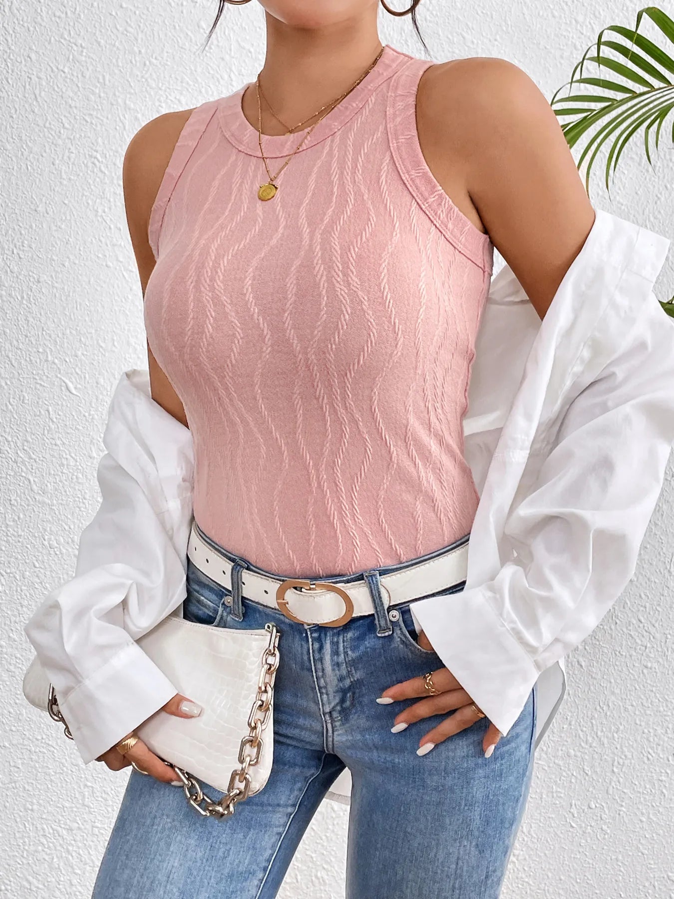 Textured Round Neck Tank Top  Shop One Place