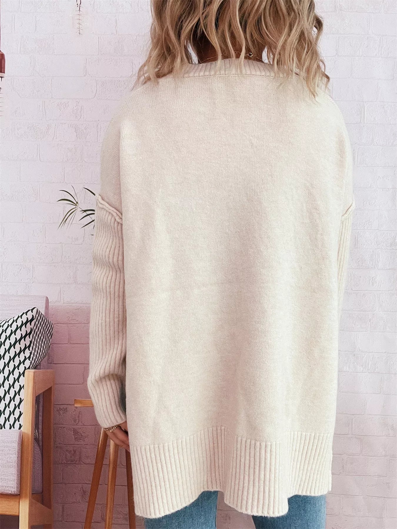 V-Neck Dropped Shoulder Sweater  Shop One Place
