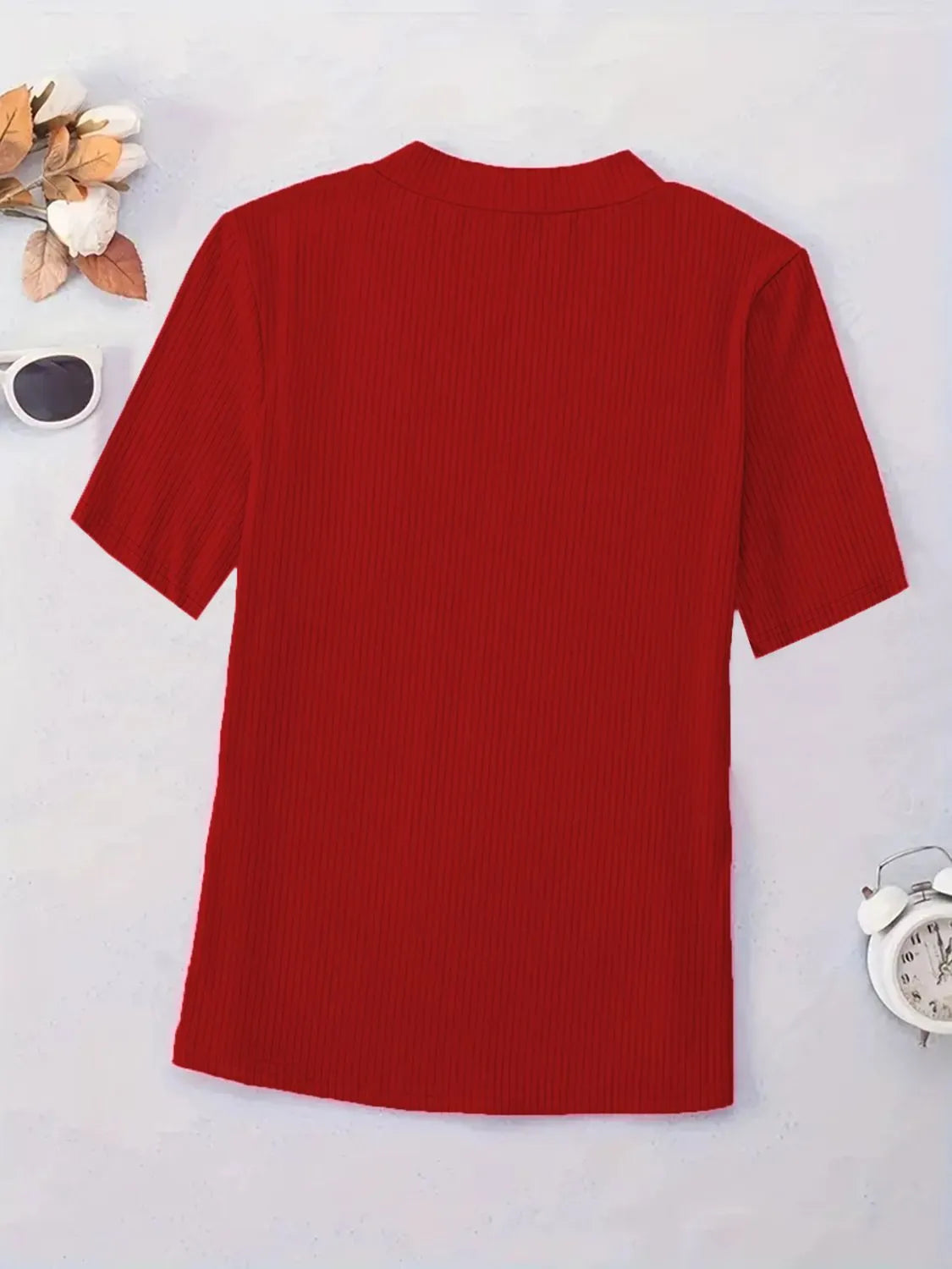 Full Size Solid V-Neck Short Sleeve T-Shirt Plus Size  Shop One Place