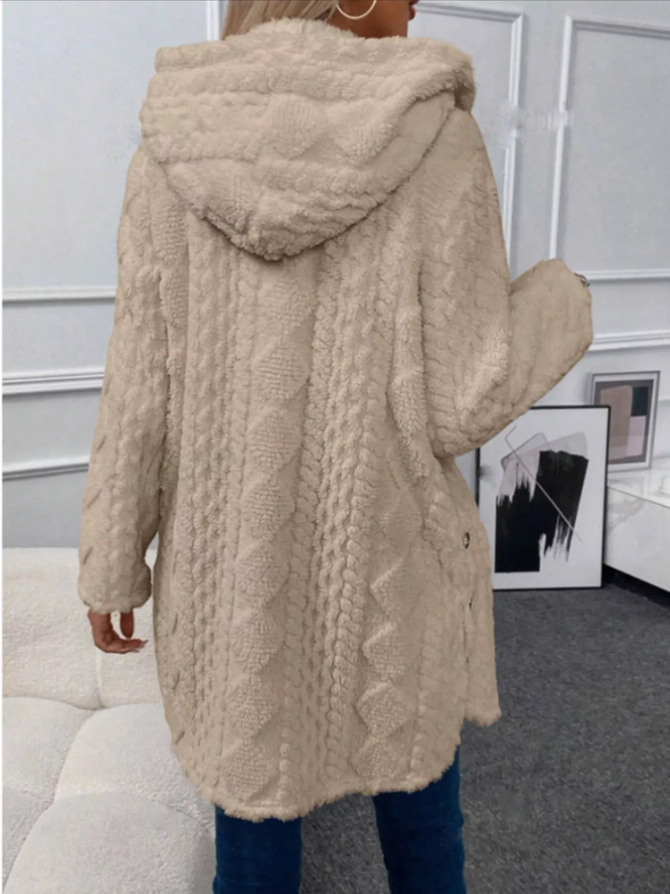 Hooded Button-Down Fleece Outerwear  Shop One Place