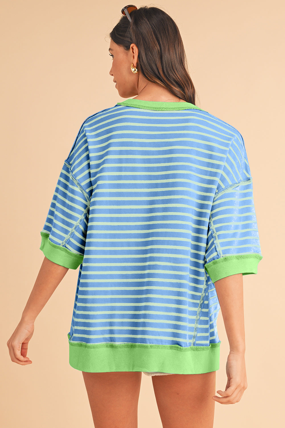 Stripe Colorblock Drop Sleeve Oversized T Shirt