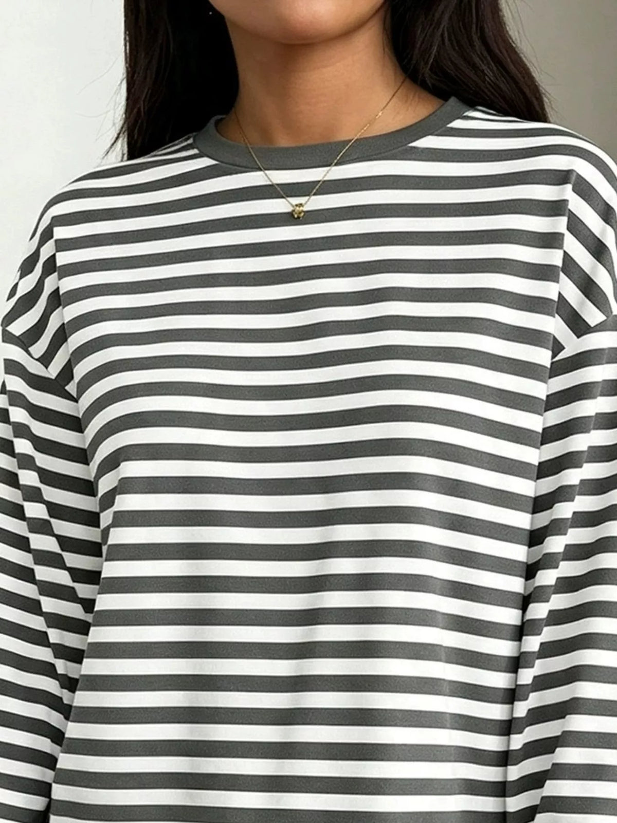 Striped Long Sleeve Crew Neck T-Shirt Plus Size in Multicolor