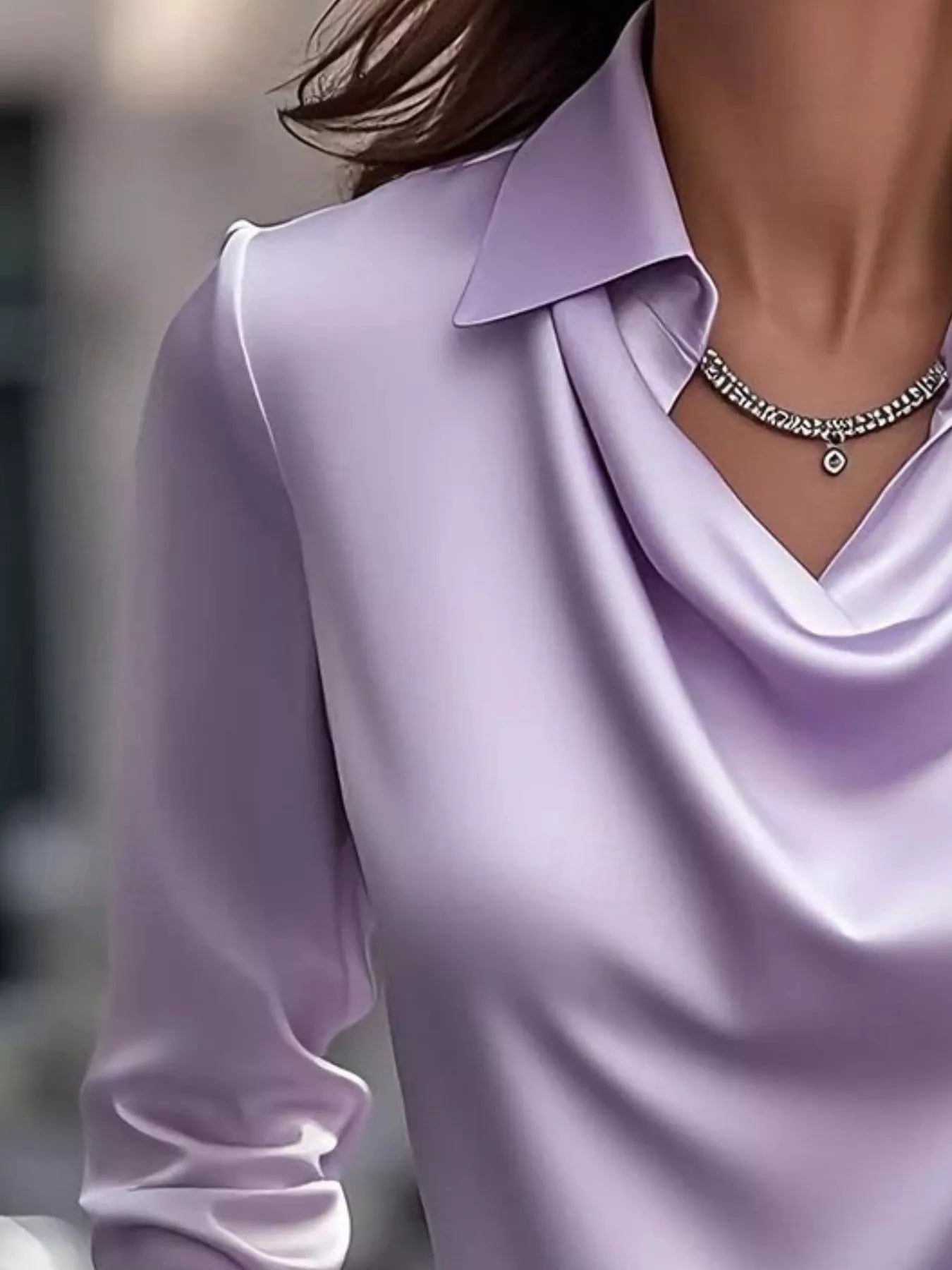 Ruched Long Sleeve Drape Collar Blouse  Shop One Place
