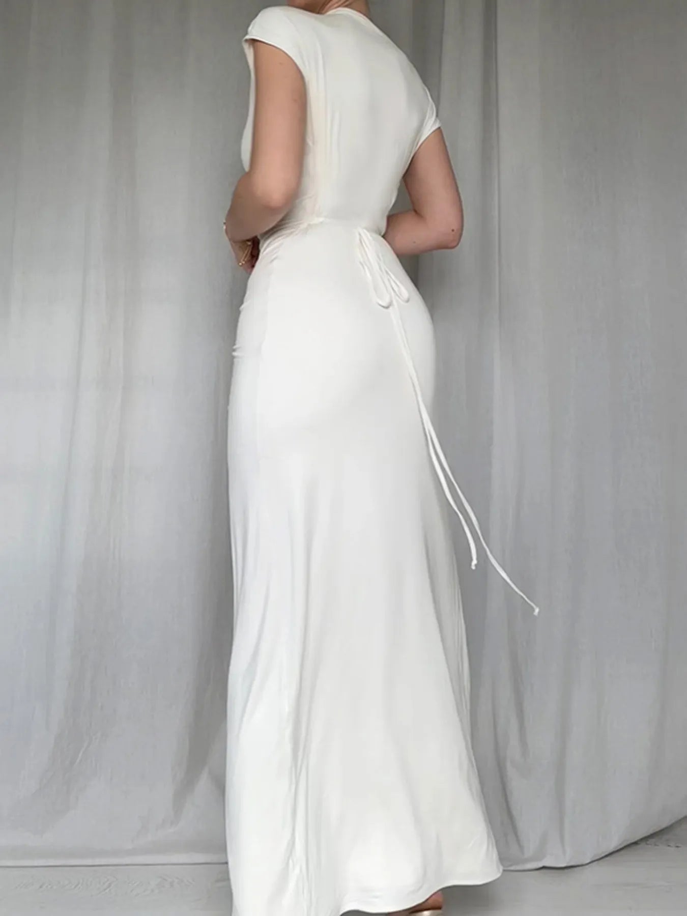 Ruched Slit Cap Sleeve Maxi Dress  Shop One Place