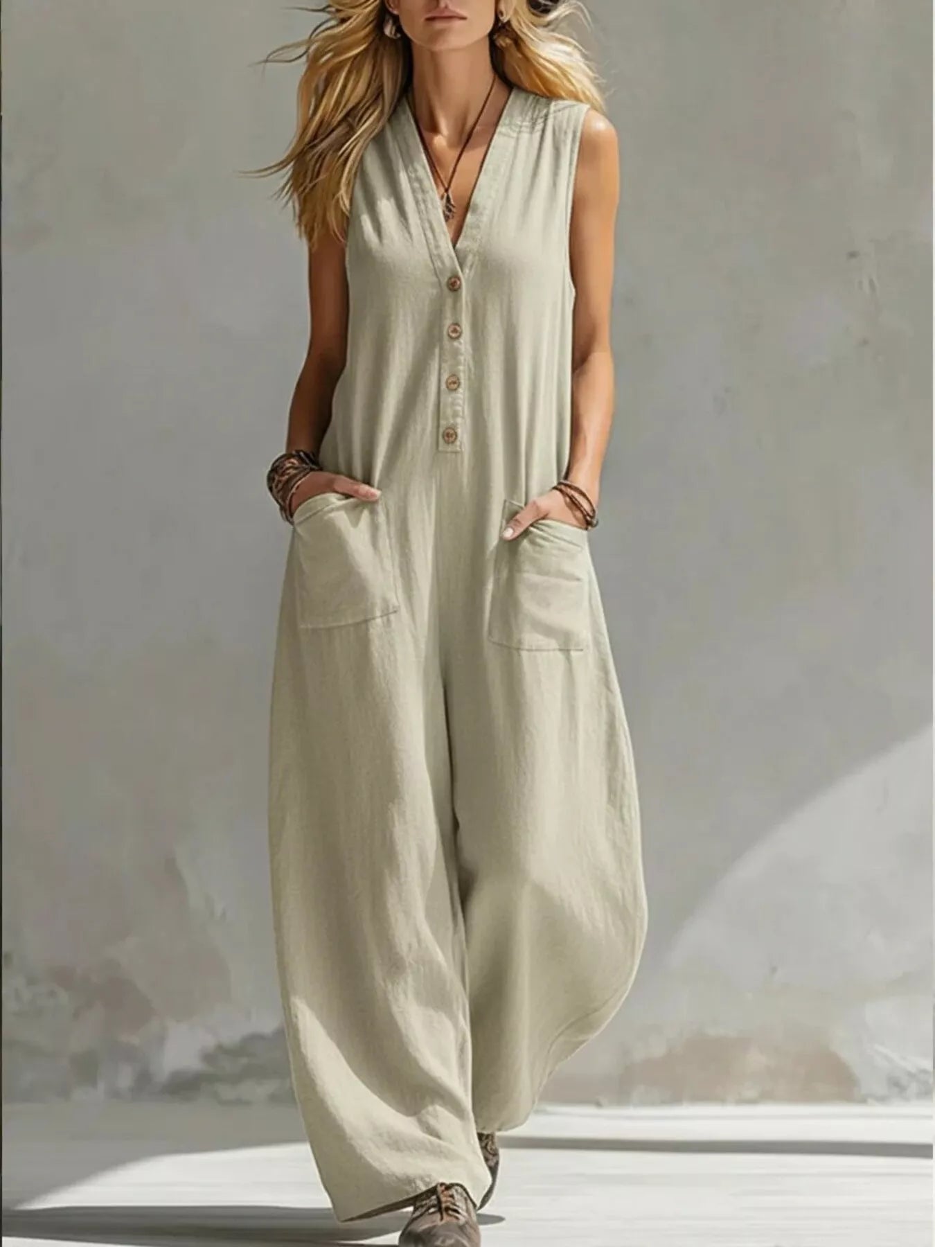 Full Size V-Neck Sleeveless Wide-Leg Jumpsuit Plus Size  Shop One Place