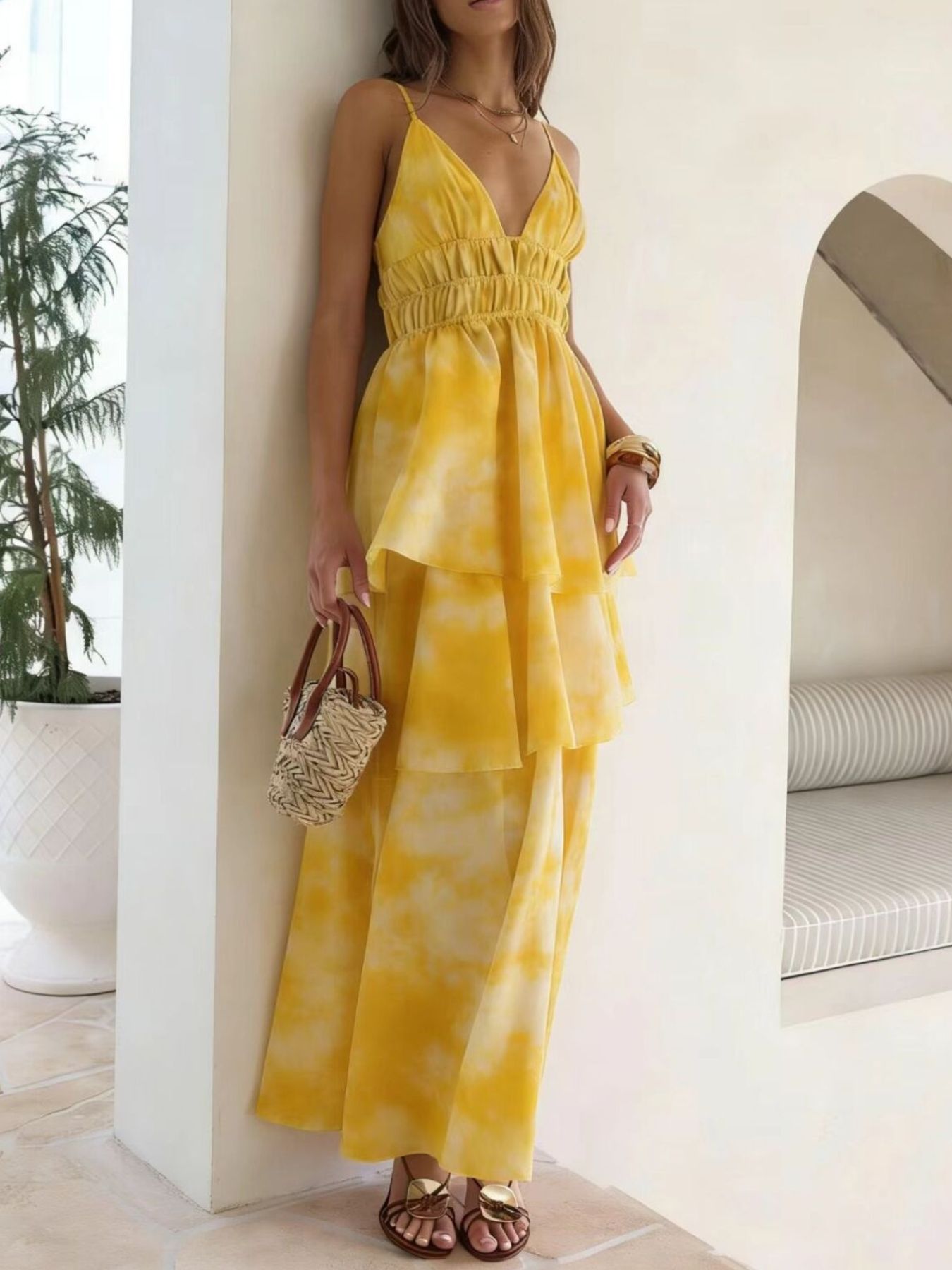 Tie-Dye Ruffled Layered Maxi Dress  Shop One Place