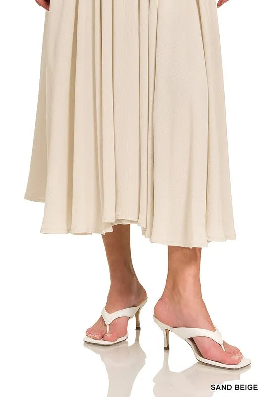 Zenana Woven Crinkle Gauze Crop Tee and Skirt Set-Beige  Shop One Place