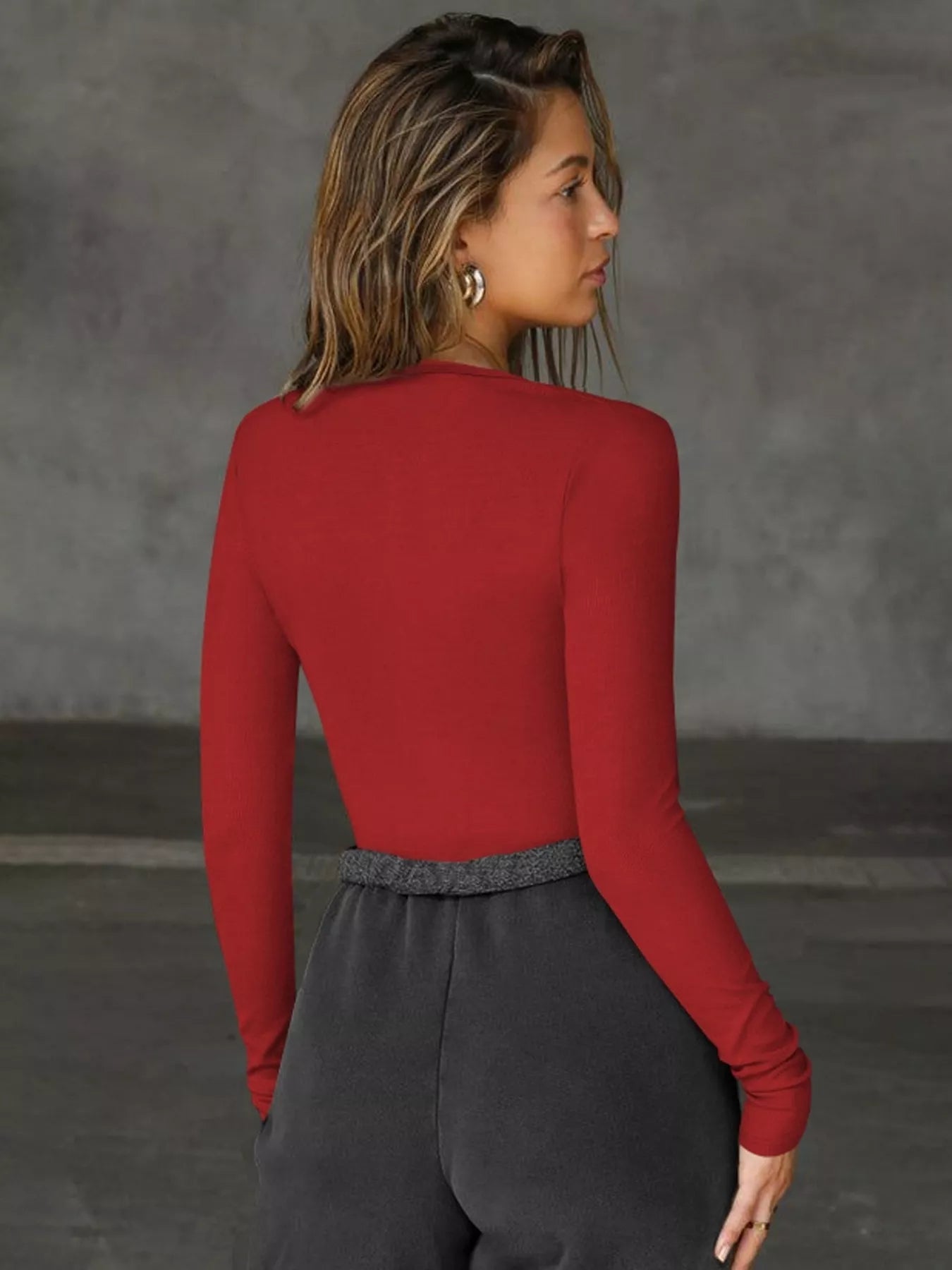 Deep V-Neck Long Sleeve Top  Shop One Place