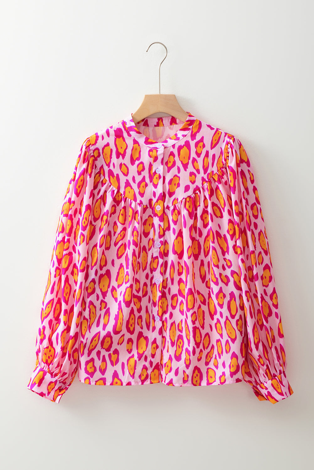 Light French Beige Leopard Print Balloon Sleeve Loose Blouse  Shop One Place