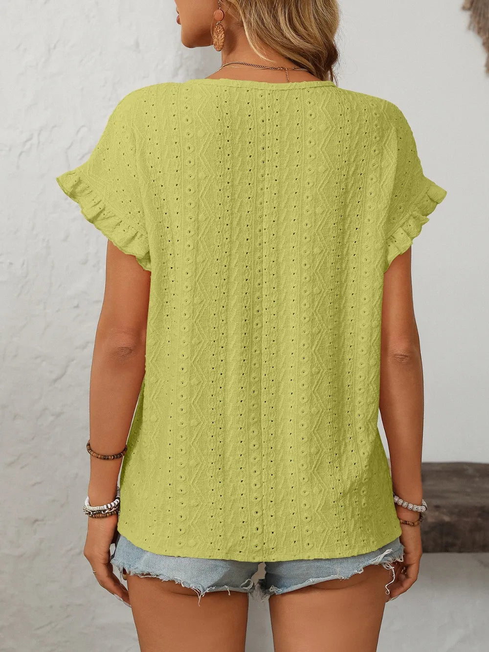 Mandy Eyelet Round Neck Short Sleeve Top  Shop One Place